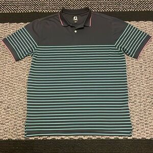 Footjoy Polo Golf Shirt Men’s Sz L Breton Stripe Pique Knit Preppy Country Club